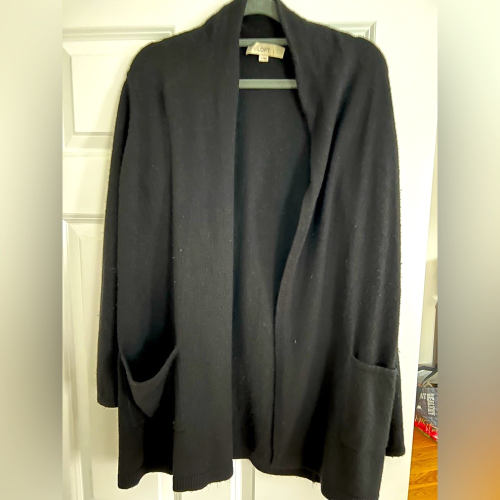 Loft black cardigan with pockets.  Size Medium